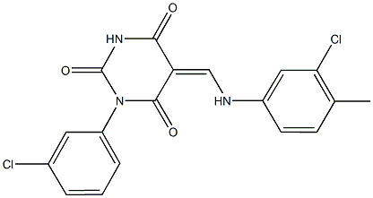 5-[(3-chloro-4-methylanilino)methylene]-1-(3-chlorophenyl)-2,4,6(1H,3H,5H)-pyrimidinetrione 구조식 이미지