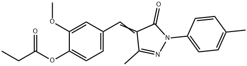 2-methoxy-4-{[3-methyl-1-(4-methylphenyl)-5-oxo-1,5-dihydro-4H-pyrazol-4-ylidene]methyl}phenyl propionate 구조식 이미지