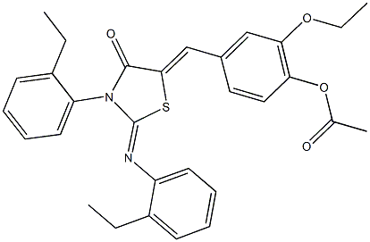 2-ethoxy-4-({3-(2-ethylphenyl)-2-[(2-ethylphenyl)imino]-4-oxo-1,3-thiazolidin-5-ylidene}methyl)phenyl acetate Structure