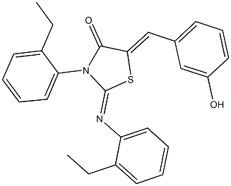 3-(2-ethylphenyl)-2-[(2-ethylphenyl)imino]-5-(3-hydroxybenzylidene)-1,3-thiazolidin-4-one Structure