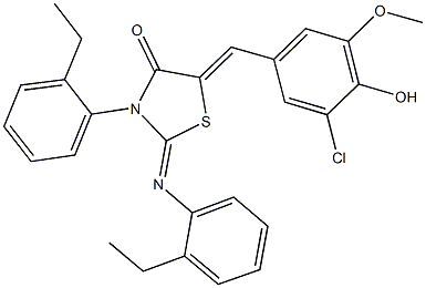 5-(3-chloro-4-hydroxy-5-methoxybenzylidene)-3-(2-ethylphenyl)-2-[(2-ethylphenyl)imino]-1,3-thiazolidin-4-one Structure