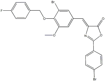 4-{3-bromo-4-[(4-fluorobenzyl)oxy]-5-methoxybenzylidene}-2-(4-bromophenyl)-1,3-oxazol-5(4H)-one 구조식 이미지