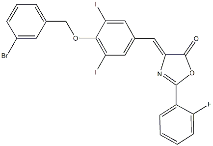 4-{4-[(3-bromobenzyl)oxy]-3,5-diiodobenzylidene}-2-(2-fluorophenyl)-1,3-oxazol-5(4H)-one 구조식 이미지