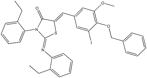 5-[4-(benzyloxy)-3-iodo-5-methoxybenzylidene]-3-(2-ethylphenyl)-2-[(2-ethylphenyl)imino]-1,3-thiazolidin-4-one Structure