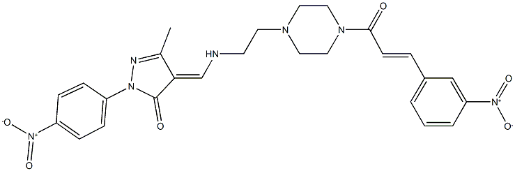 2-{4-nitrophenyl}-4-[({2-[4-(3-{3-nitrophenyl}acryloyl)-1-piperazinyl]ethyl}amino)methylene]-5-methyl-2,4-dihydro-3H-pyrazol-3-one 구조식 이미지