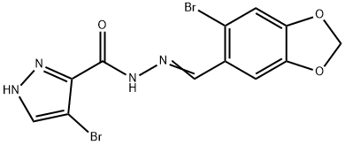 4-bromo-N'-[(6-bromo-1,3-benzodioxol-5-yl)methylene]-1H-pyrazole-5-carbohydrazide 구조식 이미지