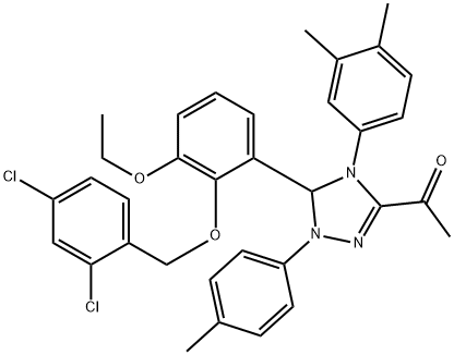 1-[5-{2-[(2,4-dichlorobenzyl)oxy]-3-ethoxyphenyl}-4-(3,4-dimethylphenyl)-1-(4-methylphenyl)-4,5-dihydro-1H-1,2,4-triazol-3-yl]ethanone 구조식 이미지