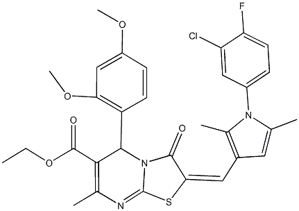 ethyl 2-{[1-(3-chloro-4-fluorophenyl)-2,5-dimethyl-1H-pyrrol-3-yl]methylene}-5-(2,4-dimethoxyphenyl)-7-methyl-3-oxo-2,3-dihydro-5H-[1,3]thiazolo[3,2-a]pyrimidine-6-carboxylate Structure