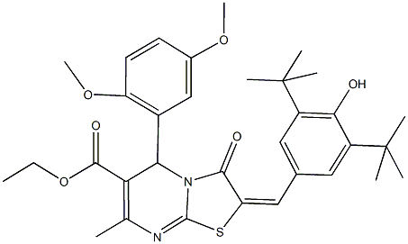 ethyl 2-(3,5-ditert-butyl-4-hydroxybenzylidene)-5-(2,5-dimethoxyphenyl)-7-methyl-3-oxo-2,3-dihydro-5H-[1,3]thiazolo[3,2-a]pyrimidine-6-carboxylate 구조식 이미지