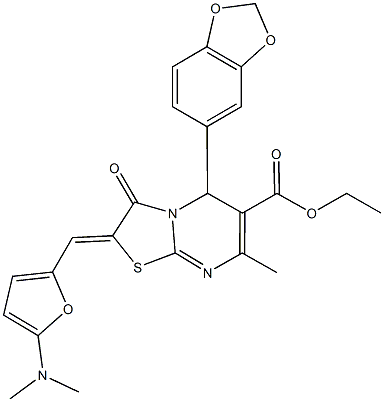 ethyl 5-(1,3-benzodioxol-5-yl)-2-{[5-(dimethylamino)-2-furyl]methylene}-7-methyl-3-oxo-2,3-dihydro-5H-[1,3]thiazolo[3,2-a]pyrimidine-6-carboxylate 구조식 이미지