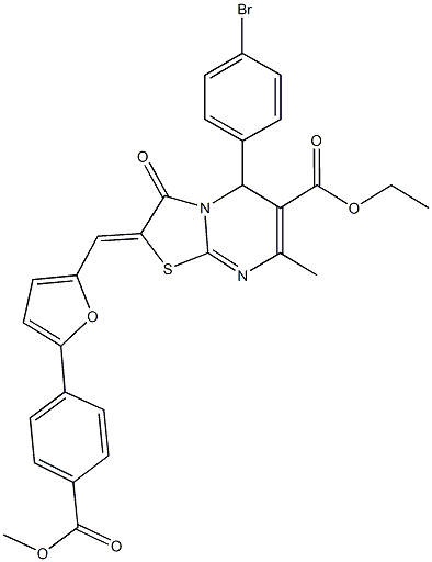 ethyl 5-(4-bromophenyl)-2-({5-[4-(methoxycarbonyl)phenyl]-2-furyl}methylene)-7-methyl-3-oxo-2,3-dihydro-5H-[1,3]thiazolo[3,2-a]pyrimidine-6-carboxylate 구조식 이미지