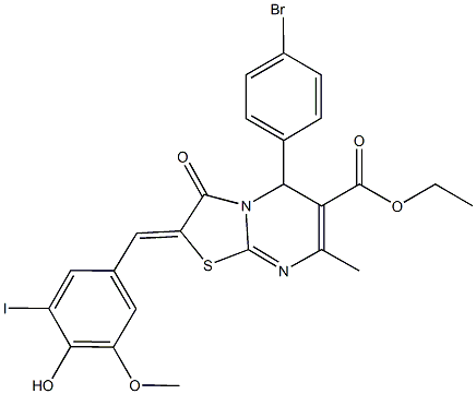 ethyl 5-(4-bromophenyl)-2-(4-hydroxy-3-iodo-5-methoxybenzylidene)-7-methyl-3-oxo-2,3-dihydro-5H-[1,3]thiazolo[3,2-a]pyrimidine-6-carboxylate Structure