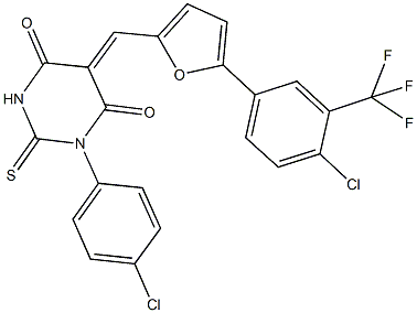 1-(4-chlorophenyl)-5-({5-[4-chloro-3-(trifluoromethyl)phenyl]-2-furyl}methylene)-2-thioxodihydro-4,6(1H,5H)-pyrimidinedione Structure