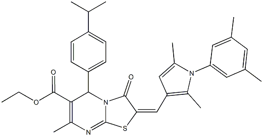 ethyl 2-{[1-(3,5-dimethylphenyl)-2,5-dimethyl-1H-pyrrol-3-yl]methylene}-5-(4-isopropylphenyl)-7-methyl-3-oxo-2,3-dihydro-5H-[1,3]thiazolo[3,2-a]pyrimidine-6-carboxylate Structure