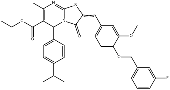 ethyl 2-{4-[(3-fluorobenzyl)oxy]-3-methoxybenzylidene}-5-(4-isopropylphenyl)-7-methyl-3-oxo-2,3-dihydro-5H-[1,3]thiazolo[3,2-a]pyrimidine-6-carboxylate Structure