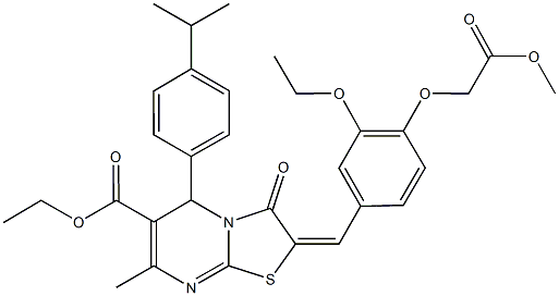 ethyl 2-[3-ethoxy-4-(2-methoxy-2-oxoethoxy)benzylidene]-5-(4-isopropylphenyl)-7-methyl-3-oxo-2,3-dihydro-5H-[1,3]thiazolo[3,2-a]pyrimidine-6-carboxylate 구조식 이미지