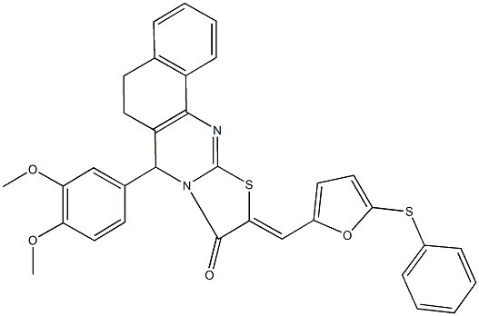 7-(3,4-dimethoxyphenyl)-10-{[5-(phenylsulfanyl)-2-furyl]methylene}-5,7-dihydro-6H-benzo[h][1,3]thiazolo[2,3-b]quinazolin-9(10H)-one Structure