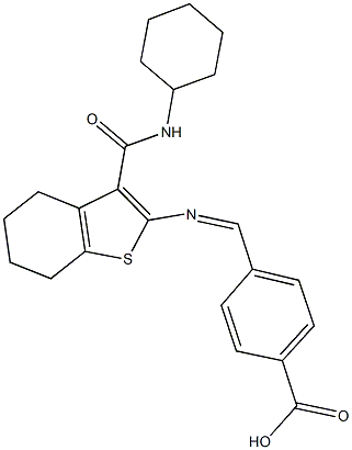 4-[({3-[(cyclohexylamino)carbonyl]-4,5,6,7-tetrahydro-1-benzothien-2-yl}imino)methyl]benzoic acid 구조식 이미지