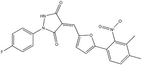 1-(4-fluorophenyl)-4-[(5-{2-nitro-3,4-dimethylphenyl}-2-furyl)methylene]-3,5-pyrazolidinedione 구조식 이미지