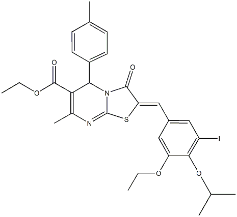 ethyl 2-(3-ethoxy-5-iodo-4-isopropoxybenzylidene)-7-methyl-5-(4-methylphenyl)-3-oxo-2,3-dihydro-5H-[1,3]thiazolo[3,2-a]pyrimidine-6-carboxylate Structure