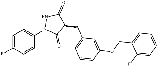 4-{3-[(2-fluorobenzyl)oxy]benzylidene}-1-(4-fluorophenyl)-3,5-pyrazolidinedione 구조식 이미지