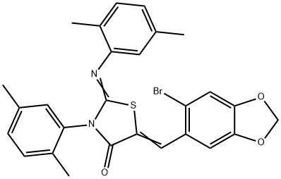 5-[(6-bromo-1,3-benzodioxol-5-yl)methylene]-3-(2,5-dimethylphenyl)-2-[(2,5-dimethylphenyl)imino]-1,3-thiazolidin-4-one Structure