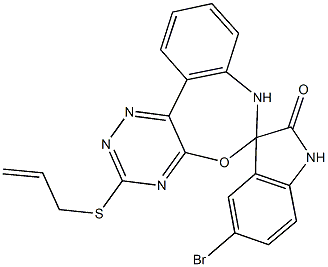 3'-(allylsulfanyl)-5-bromo-1,3,6',7'-tetrahydrospiro[2H-indole-3,6'-[1,2,4]triazino[5,6-d][3,1]benzoxazepine]-2-one 구조식 이미지