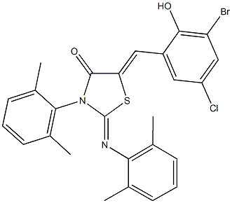 5-(3-bromo-5-chloro-2-hydroxybenzylidene)-3-(2,6-dimethylphenyl)-2-[(2,6-dimethylphenyl)imino]-1,3-thiazolidin-4-one 구조식 이미지