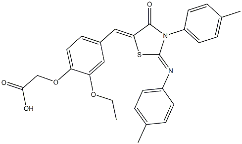 [2-ethoxy-4-({3-(4-methylphenyl)-2-[(4-methylphenyl)imino]-4-oxo-1,3-thiazolidin-5-ylidene}methyl)phenoxy]acetic acid 구조식 이미지