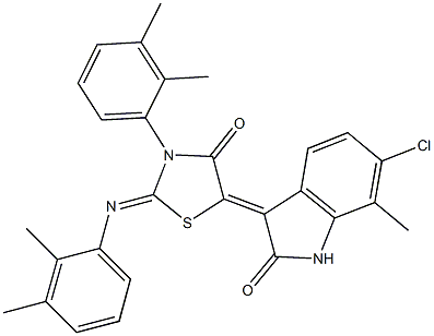 6-chloro-3-{3-(2,3-dimethylphenyl)-2-[(2,3-dimethylphenyl)imino]-4-oxo-1,3-thiazolidin-5-ylidene}-7-methyl-1,3-dihydro-2H-indol-2-one 구조식 이미지