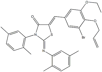 5-[4-(allyloxy)-3-bromo-5-ethoxybenzylidene]-3-(2,5-dimethylphenyl)-2-[(2,5-dimethylphenyl)imino]-1,3-thiazolidin-4-one Structure