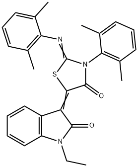 3-{3-(2,6-dimethylphenyl)-2-[(2,6-dimethylphenyl)imino]-4-oxo-1,3-thiazolidin-5-ylidene}-1-ethyl-1,3-dihydro-2H-indol-2-one 구조식 이미지