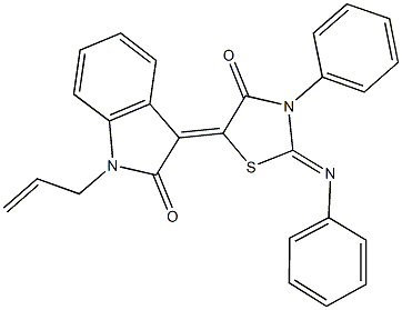 1-allyl-3-[4-oxo-3-phenyl-2-(phenylimino)-1,3-thiazolidin-5-ylidene]-1,3-dihydro-2H-indol-2-one Structure