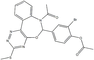 4-[7-acetyl-3-(methylsulfanyl)-6,7-dihydro[1,2,4]triazino[5,6-d][3,1]benzoxazepin-6-yl]-2-bromophenyl acetate 구조식 이미지