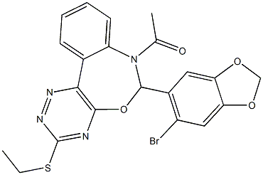 7-acetyl-6-(6-bromo-1,3-benzodioxol-5-yl)-3-(ethylsulfanyl)-6,7-dihydro[1,2,4]triazino[5,6-d][3,1]benzoxazepine Structure