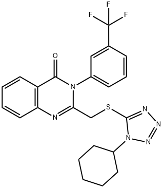 2-{[(1-cyclohexyl-1H-tetraazol-5-yl)sulfanyl]methyl}-3-[3-(trifluoromethyl)phenyl]-4(3H)-quinazolinone 구조식 이미지