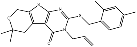 3-allyl-2-[(2,4-dimethylbenzyl)sulfanyl]-6,6-dimethyl-3,5,6,8-tetrahydro-4H-pyrano[4',3':4,5]thieno[2,3-d]pyrimidin-4-one Structure