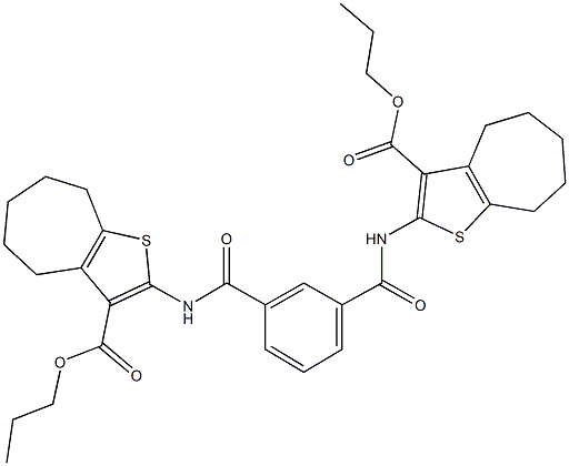 propyl 2-{[3-({[3-(propoxycarbonyl)-5,6,7,8-tetrahydro-4H-cyclohepta[b]thien-2-yl]amino}carbonyl)benzoyl]amino}-5,6,7,8-tetrahydro-4H-cyclohepta[b]thiophene-3-carboxylate 구조식 이미지