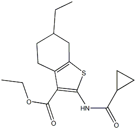 ethyl 2-[(cyclopropylcarbonyl)amino]-6-ethyl-4,5,6,7-tetrahydro-1-benzothiophene-3-carboxylate Structure