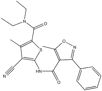 N-{3-cyano-5-[(diethylamino)carbonyl]-4-methyl-2-thienyl}-5-methyl-3-phenyl-4-isoxazolecarboxamide 구조식 이미지