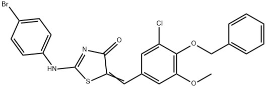 5-[4-(benzyloxy)-3-chloro-5-methoxybenzylidene]-2-[(4-bromophenyl)imino]-1,3-thiazolidin-4-one Structure