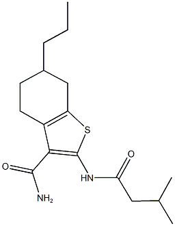 2-[(3-methylbutanoyl)amino]-6-propyl-4,5,6,7-tetrahydro-1-benzothiophene-3-carboxamide 구조식 이미지