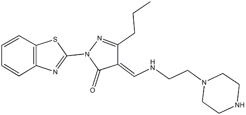 2-(1,3-benzothiazol-2-yl)-4-({[2-(1-piperazinyl)ethyl]amino}methylene)-5-propyl-2,4-dihydro-3H-pyrazol-3-one 구조식 이미지