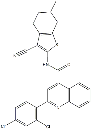 N-(3-cyano-6-methyl-4,5,6,7-tetrahydro-1-benzothiophen-2-yl)-2-(2,4-dichlorophenyl)-4-quinolinecarboxamide 구조식 이미지