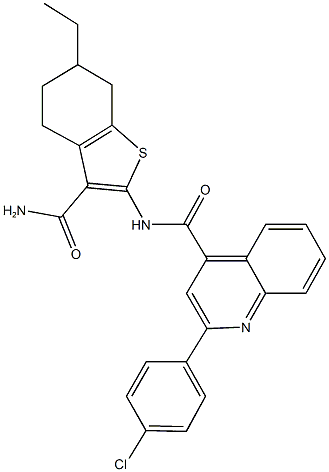 N-[3-(aminocarbonyl)-6-ethyl-4,5,6,7-tetrahydro-1-benzothien-2-yl]-2-(4-chlorophenyl)-4-quinolinecarboxamide 구조식 이미지