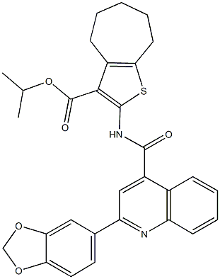 isopropyl 2-({[2-(1,3-benzodioxol-5-yl)-4-quinolinyl]carbonyl}amino)-5,6,7,8-tetrahydro-4H-cyclohepta[b]thiophene-3-carboxylate 구조식 이미지