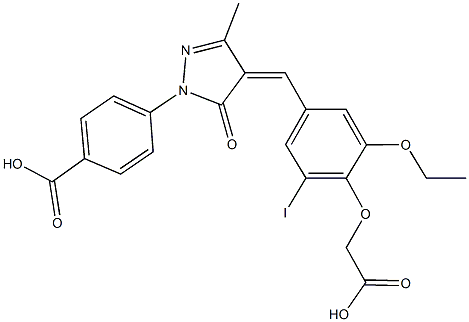 4-{4-[4-(carboxymethoxy)-3-ethoxy-5-iodobenzylidene]-3-methyl-5-oxo-4,5-dihydro-1H-pyrazol-1-yl}benzoic acid Structure