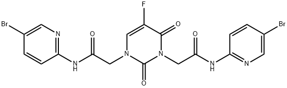 N-(5-bromo-2-pyridinyl)-2-(3-{2-[(5-bromo-2-pyridinyl)amino]-2-oxoethyl}-5-fluoro-2,6-dioxo-3,6-dihydro-1(2H)-pyrimidinyl)acetamide 구조식 이미지