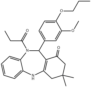 11-(3-methoxy-4-propoxyphenyl)-3,3-dimethyl-10-propionyl-2,3,4,5,10,11-hexahydro-1H-dibenzo[b,e][1,4]diazepin-1-one 구조식 이미지