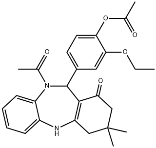 4-(10-acetyl-3,3-dimethyl-1-oxo-2,3,4,5,10,11-hexahydro-1H-dibenzo[b,e][1,4]diazepin-11-yl)-2-ethoxyphenyl acetate 구조식 이미지